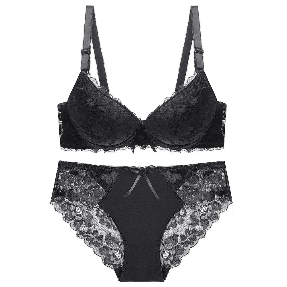 Chiffon Lace Plus Size Women's Underwear Bra Panty Half Slip Sets