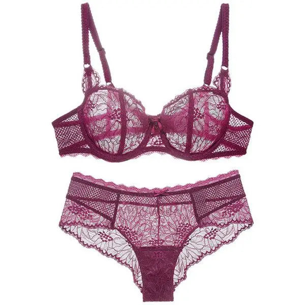 Chiffon Lace Plus Size Women's Underwear Bra Panty Half Slip Sets
