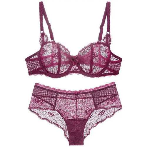 Chiffon Lace Plus Size Women's Underwear Bra Panty Half Slip Sets