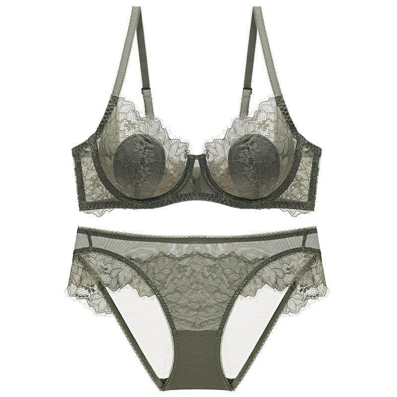 Chiffon Lace Plus Size Women's Underwear Bra Panty Half Slip Sets