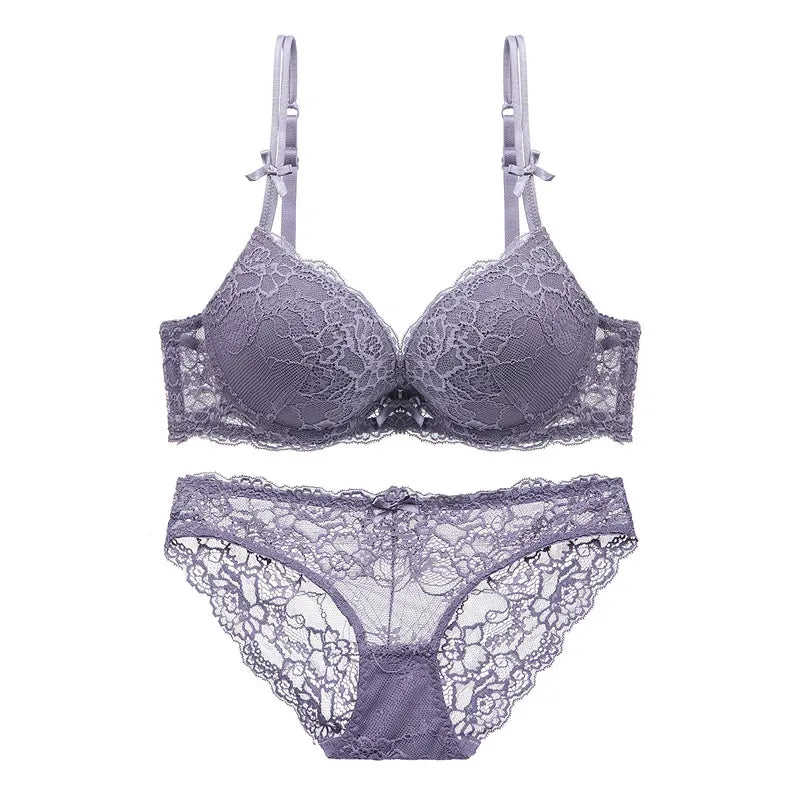 Chiffon Lace Plus Size Women's Underwear Bra Panty Half Slip Sets