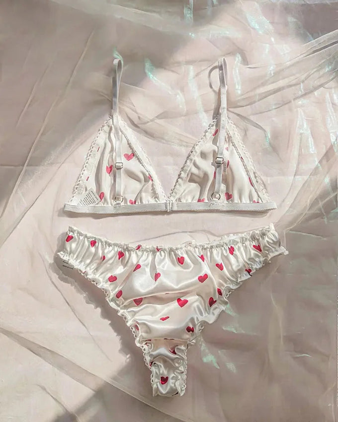 Women's Comfortable and Breathable Three-Point Love Bra and Panties Two-Piece Set