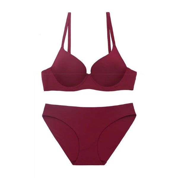 Seamless Thin Light Underwear Set: Front Buckle Bra for Big Chest Small (Soft Underwire Support)