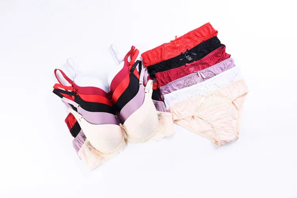Underwire Women's Underwear Big Size: Lightly Padded Bra and Panty Set (Push-up Embroidery, Summer Thin Floral Support)