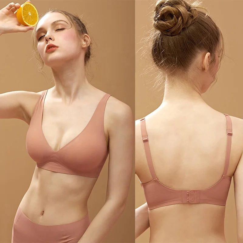 Push-up Wire-Free Ice Silk Sleep Jelly Bra and Brief Sets: Padded Bralette & Seamless Panties for Women