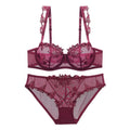 Women's Ultra-thin Underwear Set: Embroidery Gathering Lace Bra and Briefs Set