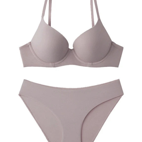 Seamless Thin Light Underwear Set: Front Buckle Bra for Big Chest Small (Soft Underwire Support)