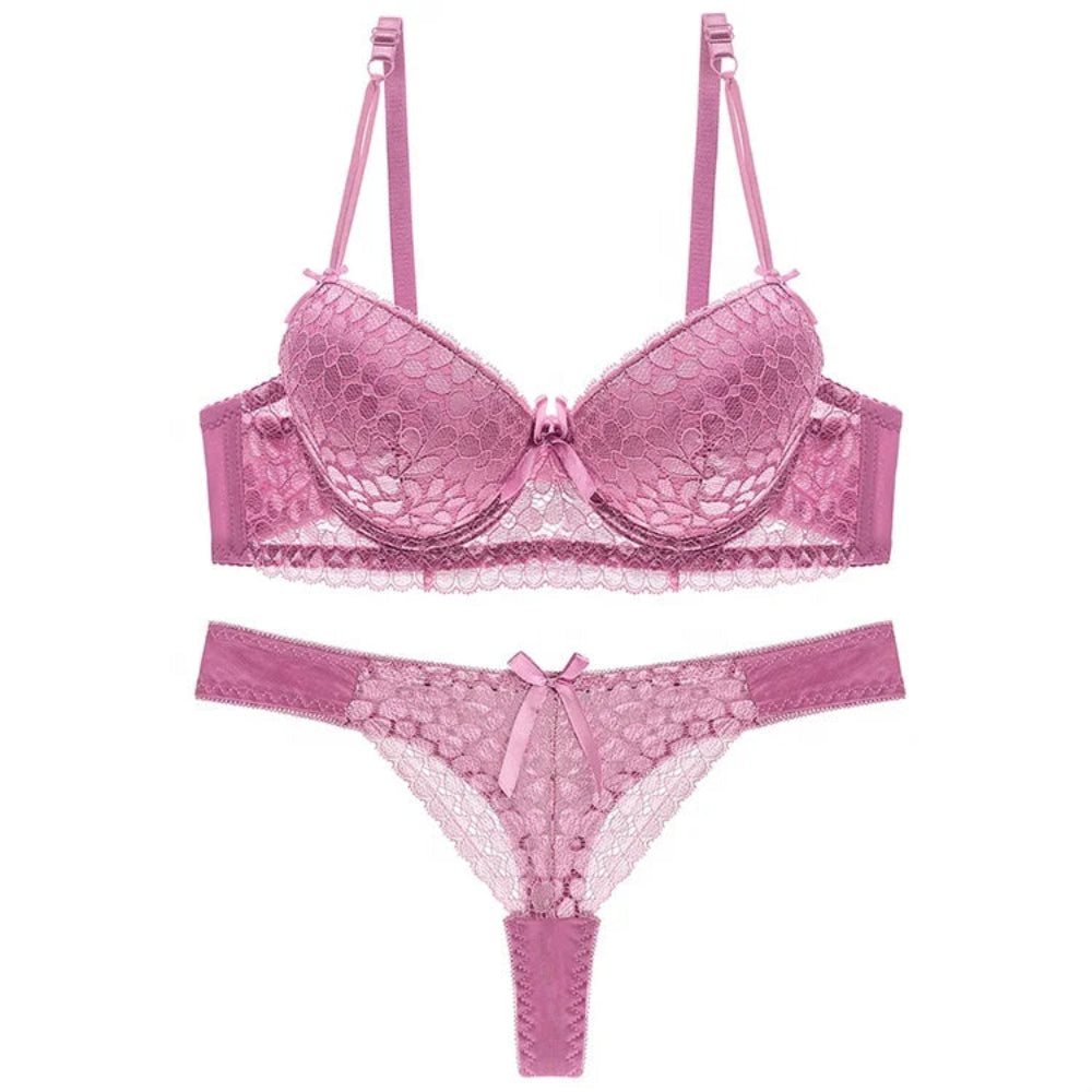 Women's Strapless Embroidered Underwear Set: Full Cup Lace Bra and Knickers (Large Size, Solid Pattern)