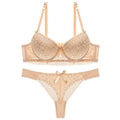 Women's Strapless Embroidered Underwear Set: Full Cup Lace Bra and Knickers (Large Size, Solid Pattern)