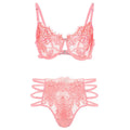 Women's Large-Size Embroidery Underwear Lace Set: Thin-Strapped Thongs and Low-Cut Bra (Eco-Friendly Materials)