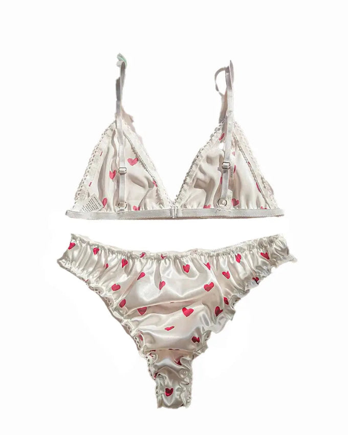 Women's Comfortable and Breathable Three-Point Love Bra and Panties Two-Piece Set
