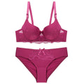 Underwire Women's Underwear Big Size: Lightly Padded Bra and Panty Set (Push-up Embroidery, Summer Thin Floral Support)