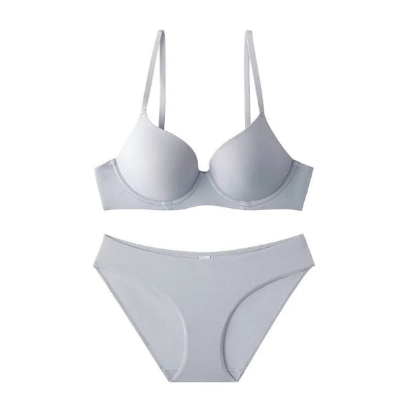 Seamless Thin Light Underwear Set: Front Buckle Bra for Big Chest Small (Soft Underwire Support)